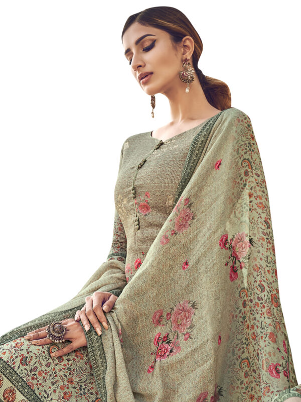 Stylee Lifestyle Green Pure Silk Printed Dress Material