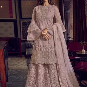 Stylee Lifestyle Pink Net Embroidered Dress Material