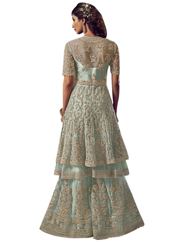 Stylee Lifestyle Turquoise Net Embroidered Dress Material