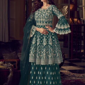 Stylee Lifestyle Green Net Embroidered Dress Material