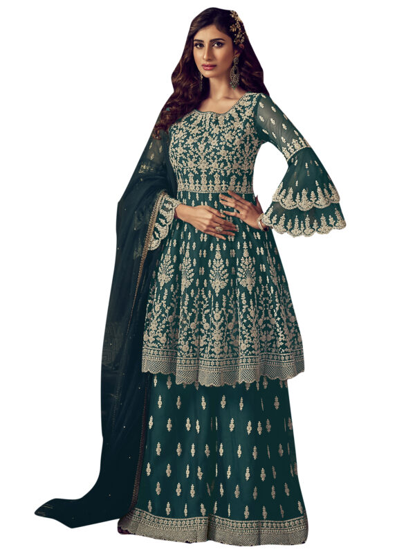 Stylee Lifestyle Green Net Embroidered Dress Material