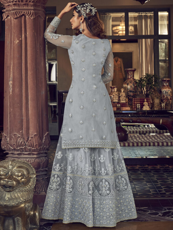 Stylee Lifestyle Grey Net Embroidered Dress Material