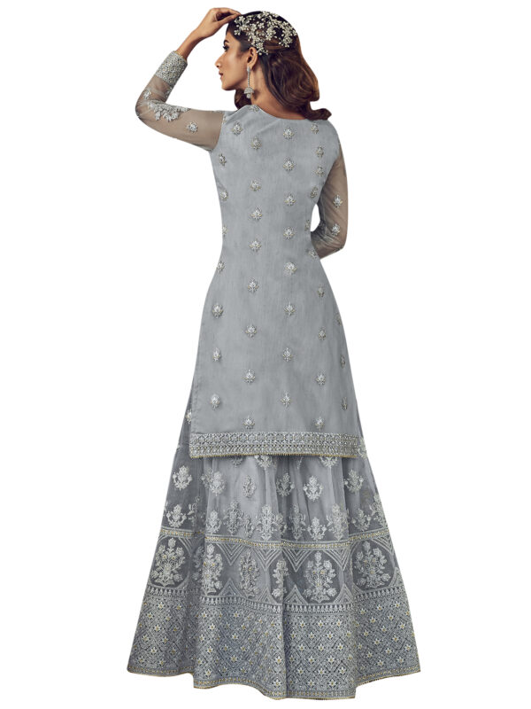 Stylee Lifestyle Grey Net Embroidered Dress Material