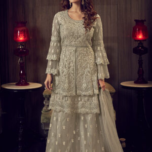 Stylee Lifestyle Beige Net Embroidered Dress Material