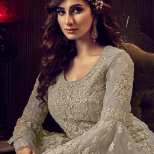 Stylee Lifestyle Beige Net Embroidered Dress Material
