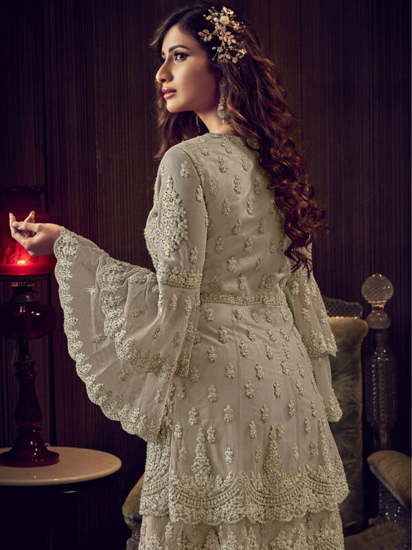 Stylee Lifestyle Beige Net Embroidered Dress Material