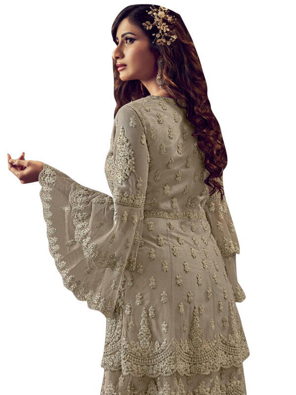 Stylee Lifestyle Beige Net Embroidered Dress Material