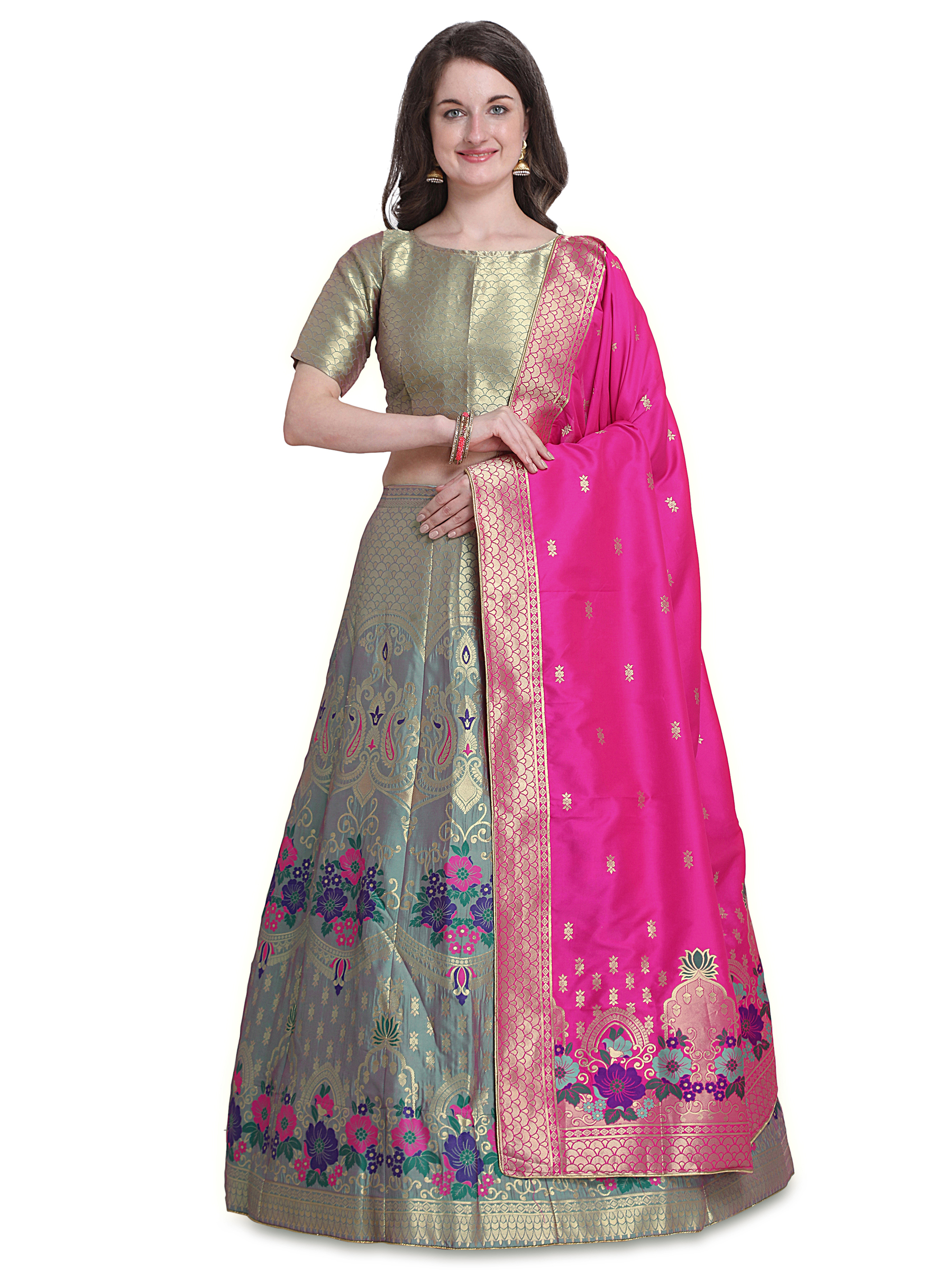 Grey Woven Jacquard Lehenga Choli