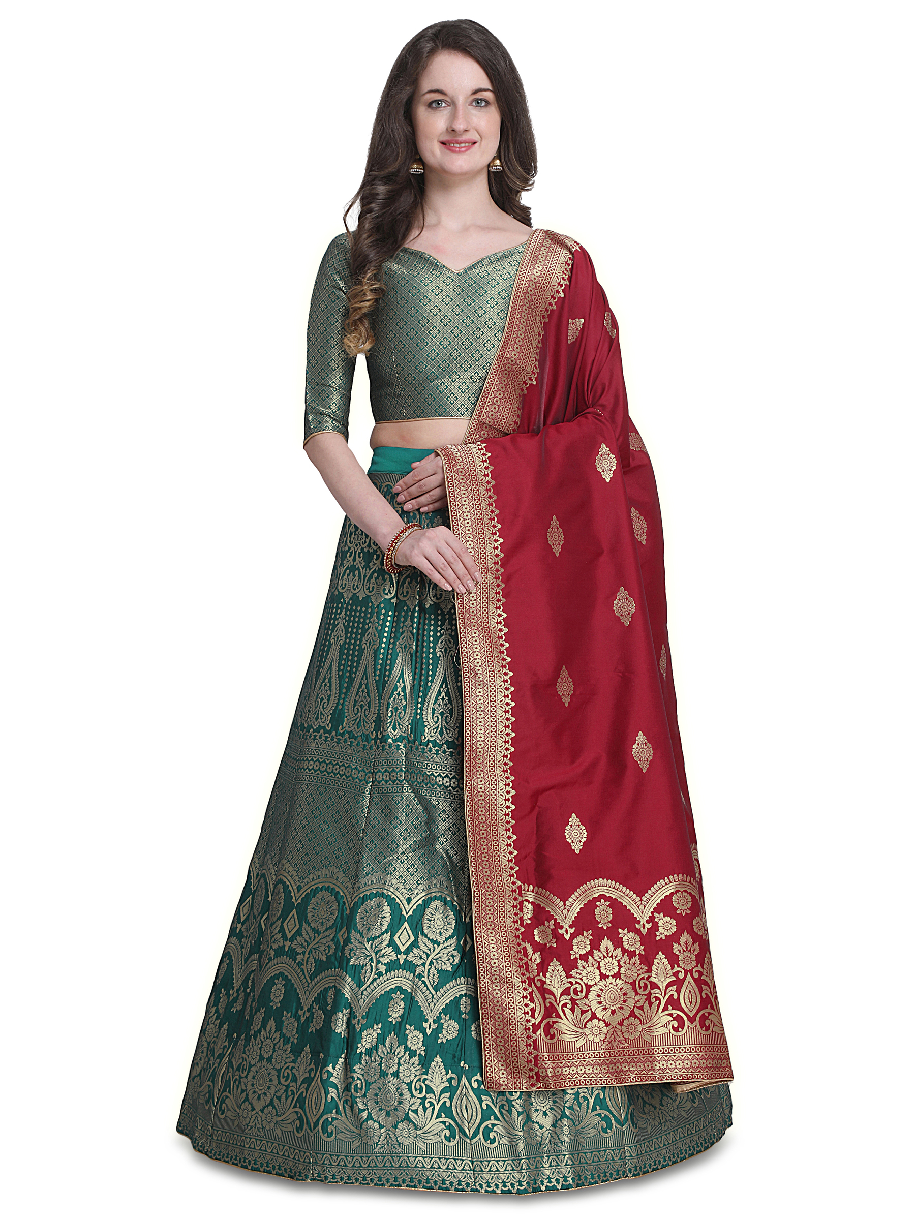 Green Woven Jacquard Lehenga Choli