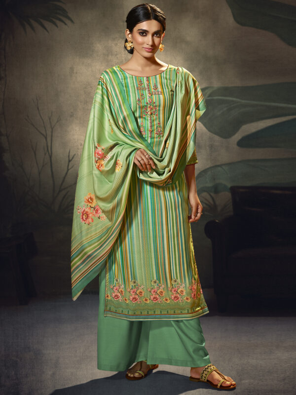 Stylee Lifestyle Green Pashmina Printed Dress Material