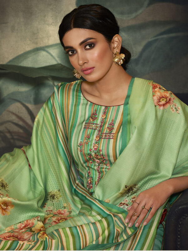 Stylee Lifestyle Green Pashmina Printed Dress Material