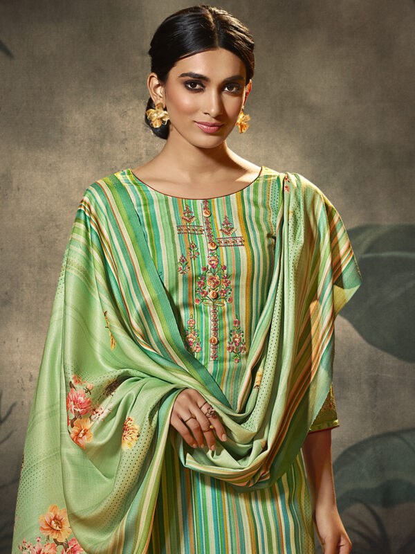 Stylee Lifestyle Green Pashmina Printed Dress Material