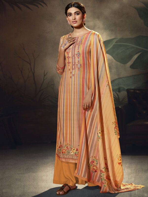 Stylee Lifestyle Orange Pashmina Printed Dress Material