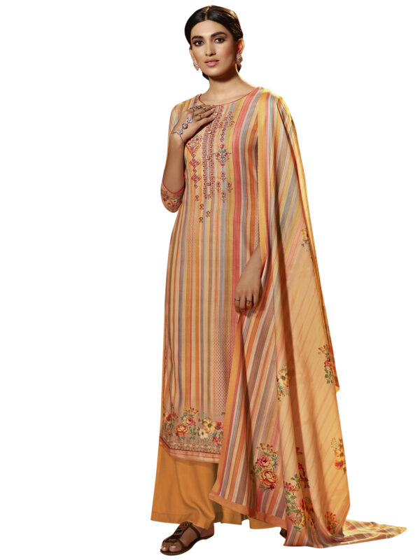 Stylee Lifestyle Orange Pashmina Printed Dress Material