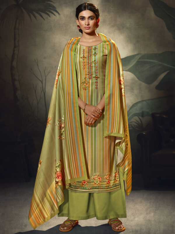 Stylee Lifestyle Green Pashmina Printed Dress Material