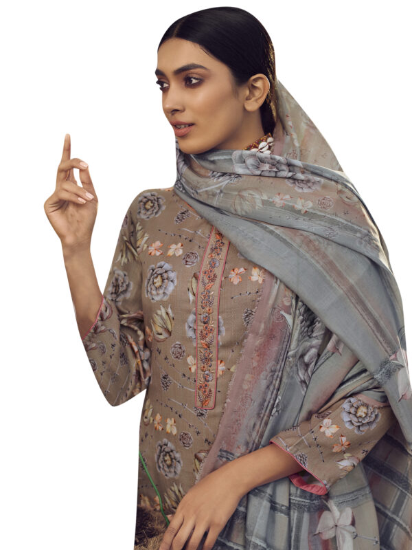 Stylee Lifestyle Beige Pashmina Printed Dress Material