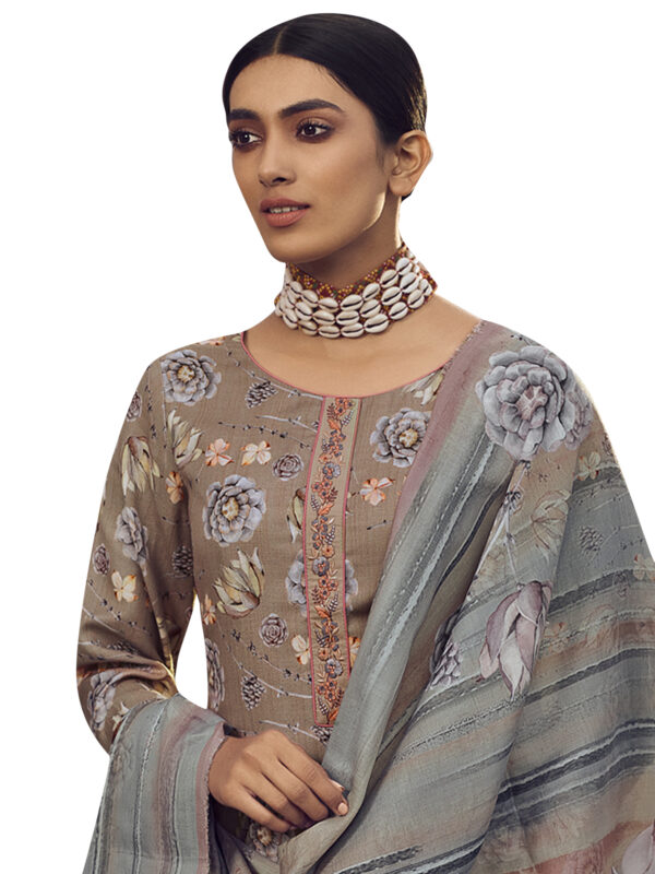 Stylee Lifestyle Beige Pashmina Printed Dress Material