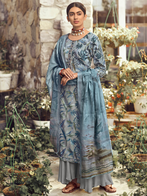 Stylee Lifestyle Blue Pashmina Printed Dress Material