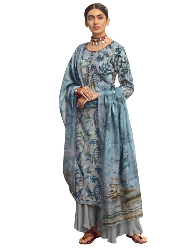 Stylee Lifestyle Blue Pashmina Printed Dress Material
