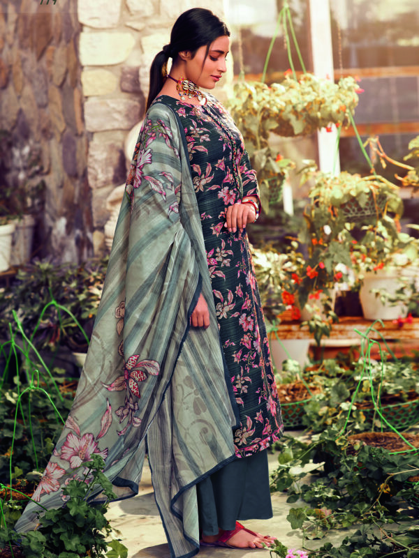 Stylee Lifestyle Navy Blue Pashmina Printed Dress Material