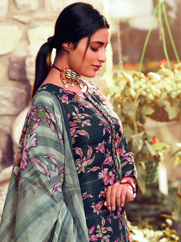 Stylee Lifestyle Navy Blue Pashmina Printed Dress Material