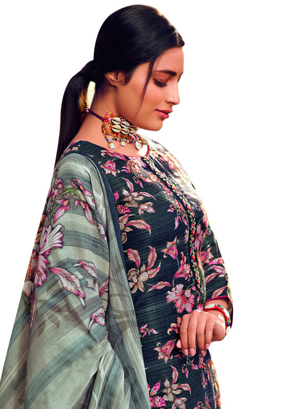 Stylee Lifestyle Navy Blue Pashmina Printed Dress Material