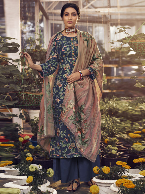 Stylee Lifestyle Blue Pashmina Printed Dress Material