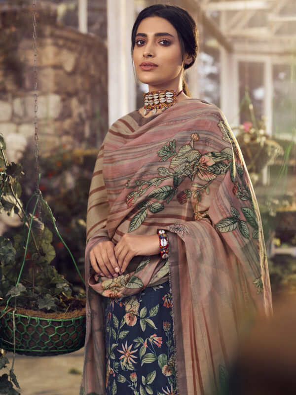 Stylee Lifestyle Blue Pashmina Printed Dress Material