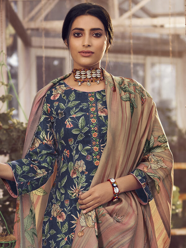 Stylee Lifestyle Blue Pashmina Printed Dress Material