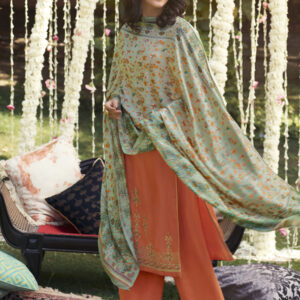 Stylee Lifestyle Orange Pashmina Embroidered Dress Material