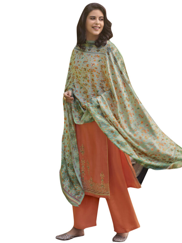 Stylee Lifestyle Orange Pashmina Embroidered Dress Material