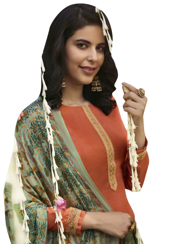Stylee Lifestyle Orange Pashmina Embroidered Dress Material