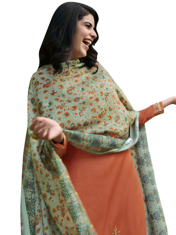 Stylee Lifestyle Orange Pashmina Embroidered Dress Material