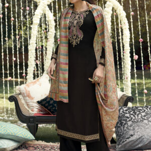 Stylee Lifestyle Brown Pashmina Embroidered Dress Material
