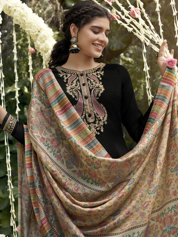 Stylee Lifestyle Brown Pashmina Embroidered Dress Material