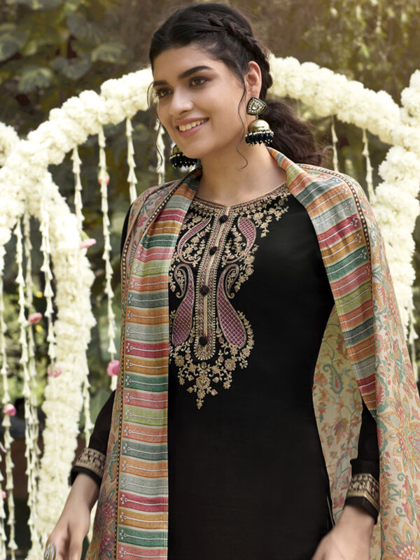 Stylee Lifestyle Brown Pashmina Embroidered Dress Material