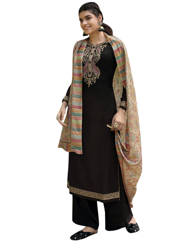 Stylee Lifestyle Brown Pashmina Embroidered Dress Material