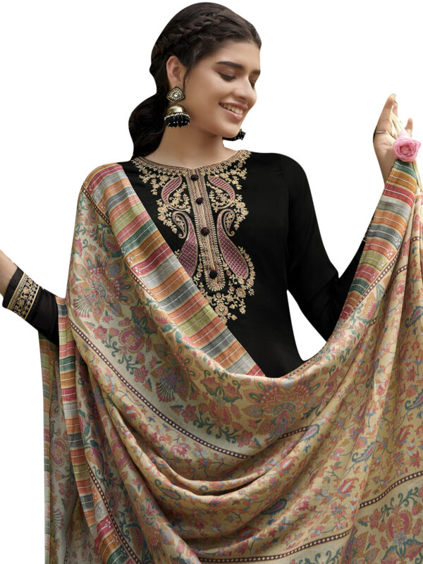 Stylee Lifestyle Brown Pashmina Embroidered Dress Material
