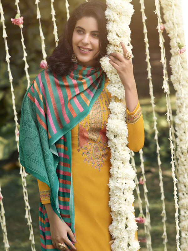 Stylee Lifestyle Yellow Pashmina Embroidered Dress Material