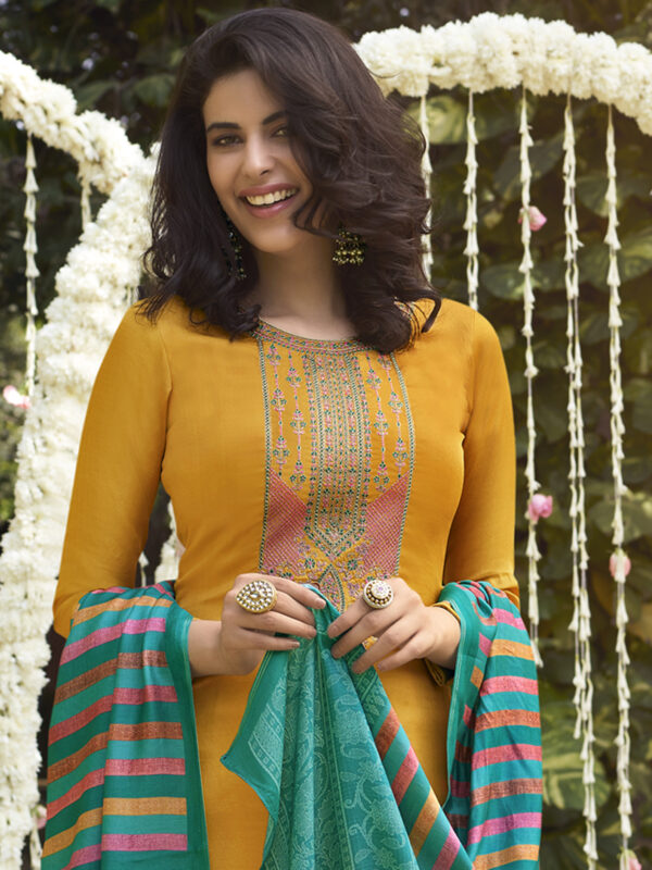 Stylee Lifestyle Yellow Pashmina Embroidered Dress Material