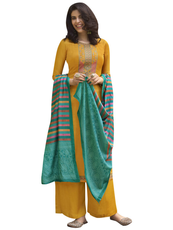 Stylee Lifestyle Yellow Pashmina Embroidered Dress Material