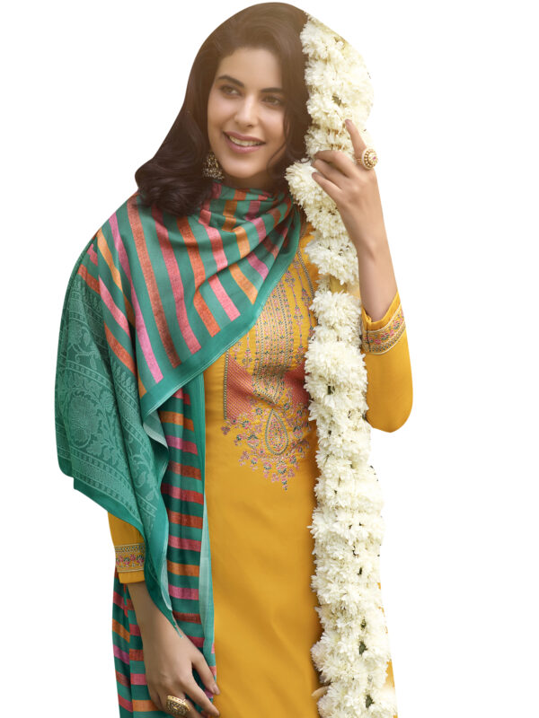 Stylee Lifestyle Yellow Pashmina Embroidered Dress Material