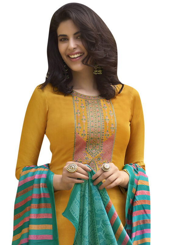 Stylee Lifestyle Yellow Pashmina Embroidered Dress Material