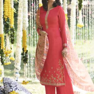 Stylee Lifestyle Magenta Pashmina Embroidered Dress Material