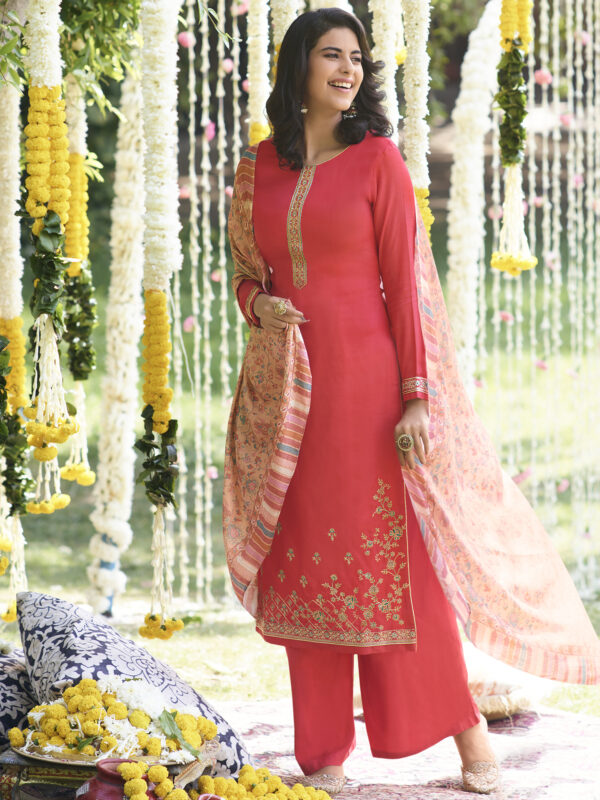 Stylee Lifestyle Magenta Pashmina Embroidered Dress Material