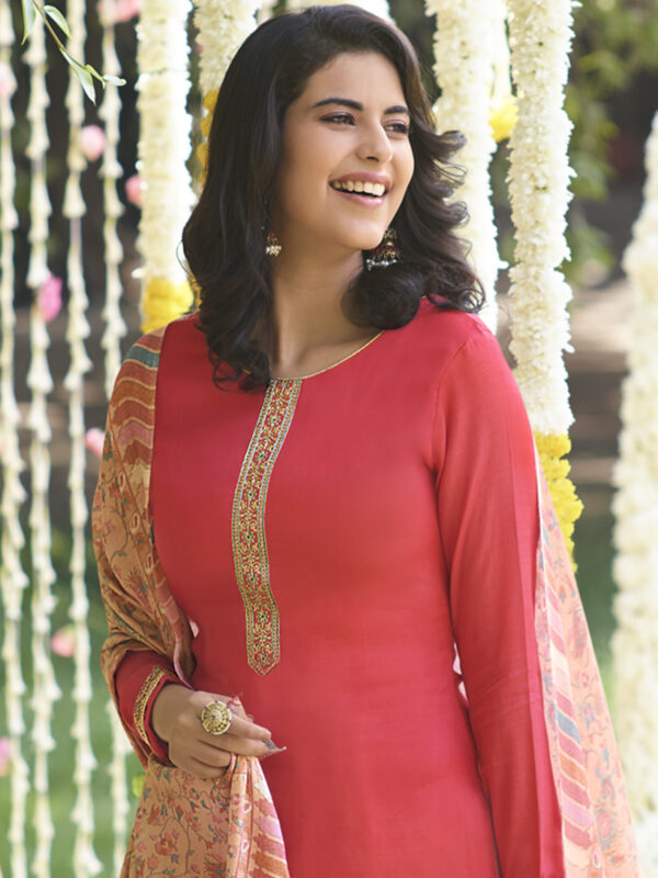 Stylee Lifestyle Magenta Pashmina Embroidered Dress Material
