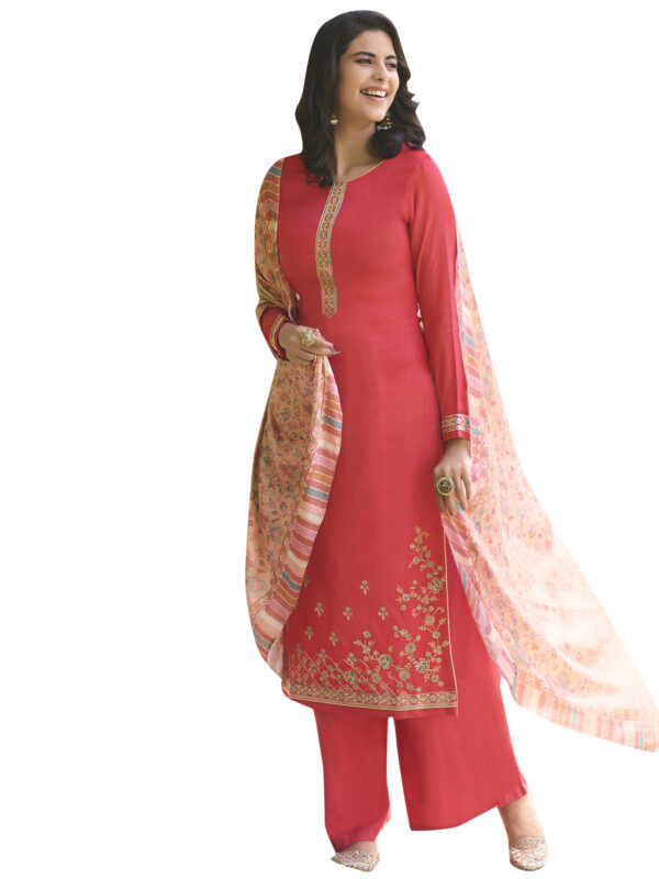 Stylee Lifestyle Magenta Pashmina Embroidered Dress Material