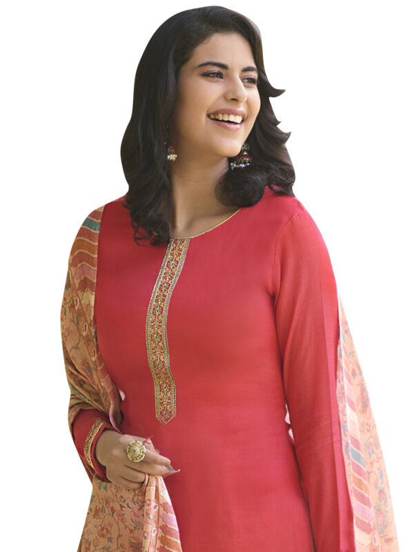 Stylee Lifestyle Magenta Pashmina Embroidered Dress Material