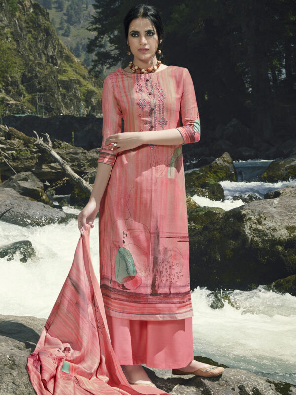 Stylee Lifestyle Pink Pashmina Printed Dress Material