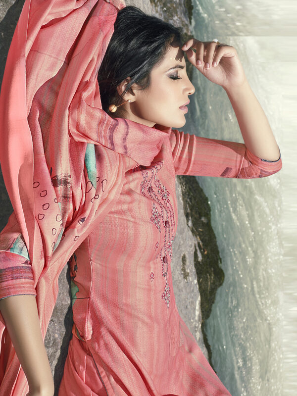 Stylee Lifestyle Pink Pashmina Printed Dress Material